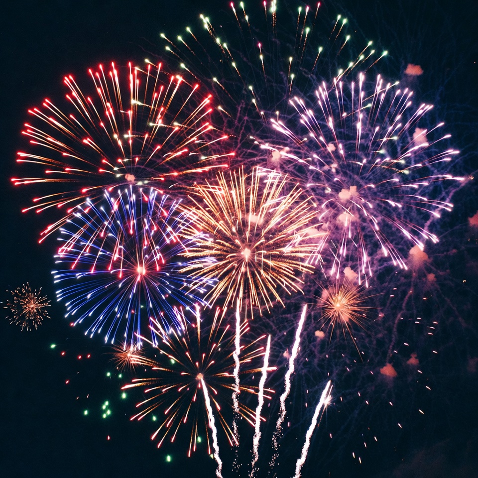 Colorful fireworks light up the sky Colorful fireworks light up the sky