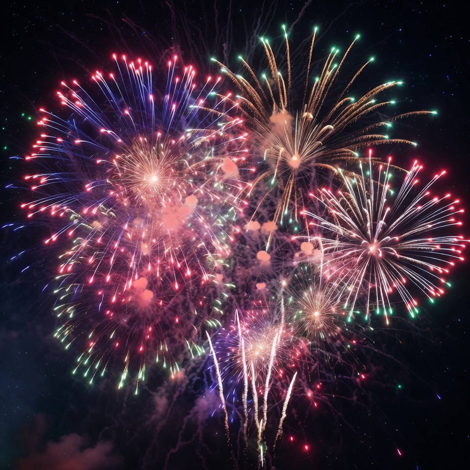 Colorful fireworks light up night sky Colorful fireworks light up night sky