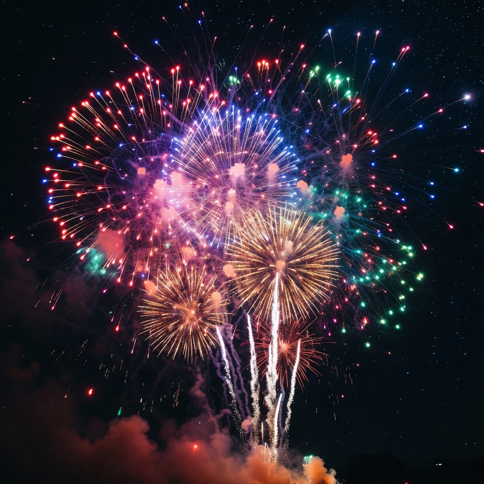 Colorful fireworks light up night sky Colorful fireworks light up night sky