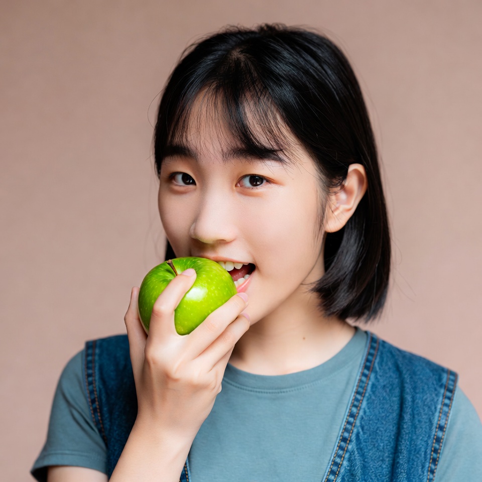 Girl with green apple in hand Girl with green apple in hand