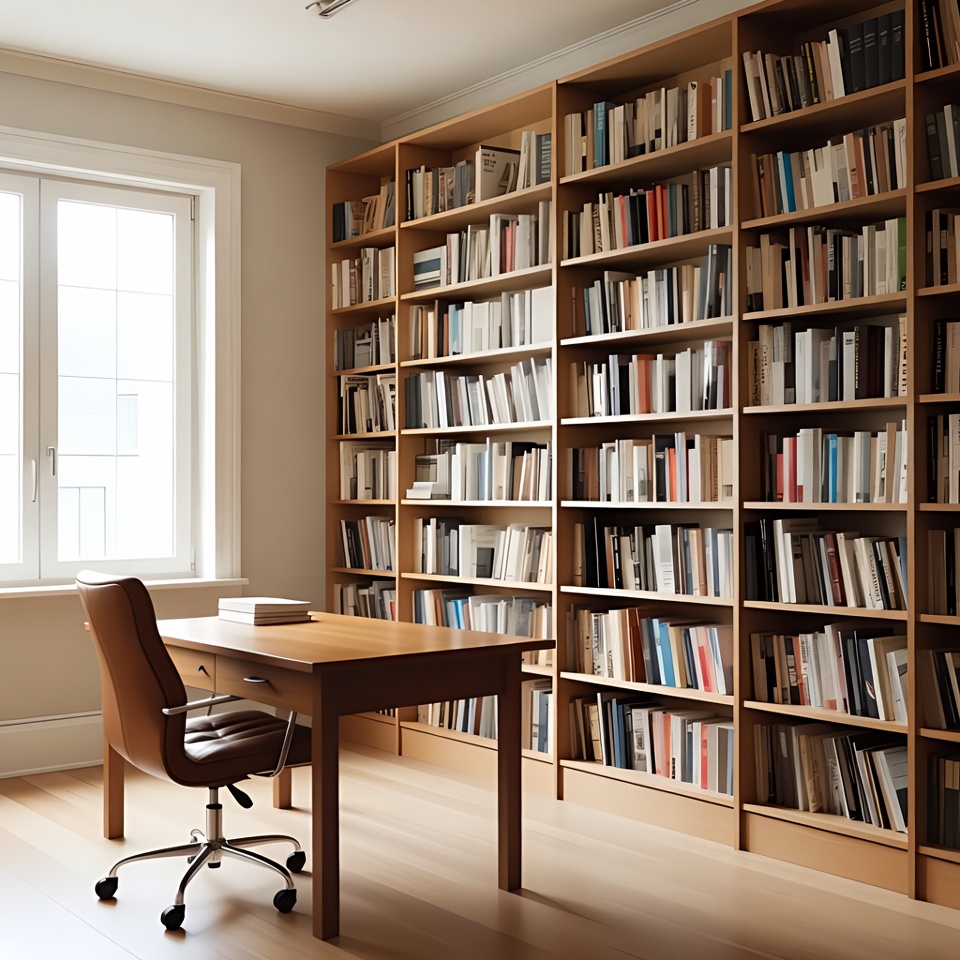 Bookshelves and desk in a study Bookshelves and desk in a study