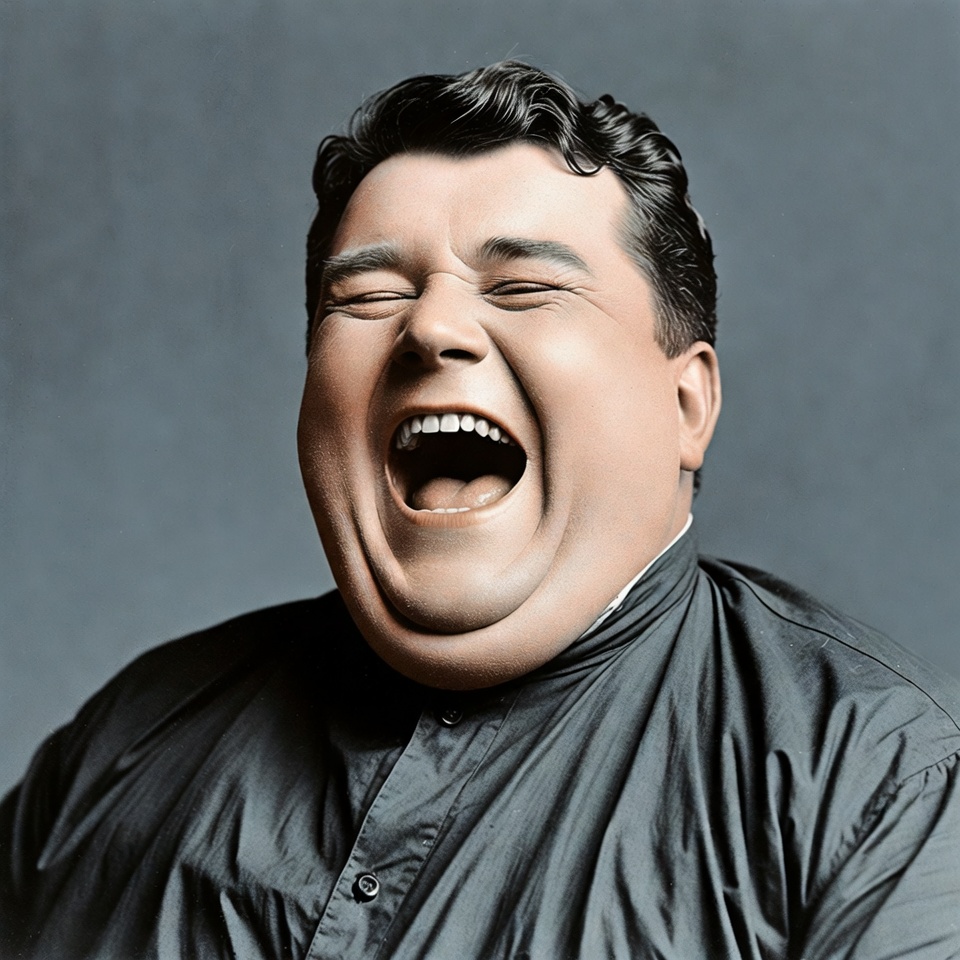 Man laughing with closed eyes in dark shirt Man laughing with closed eyes in dark shirt