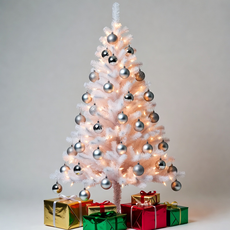 White christmas tree with gifts beneath White christmas tree with gifts beneath