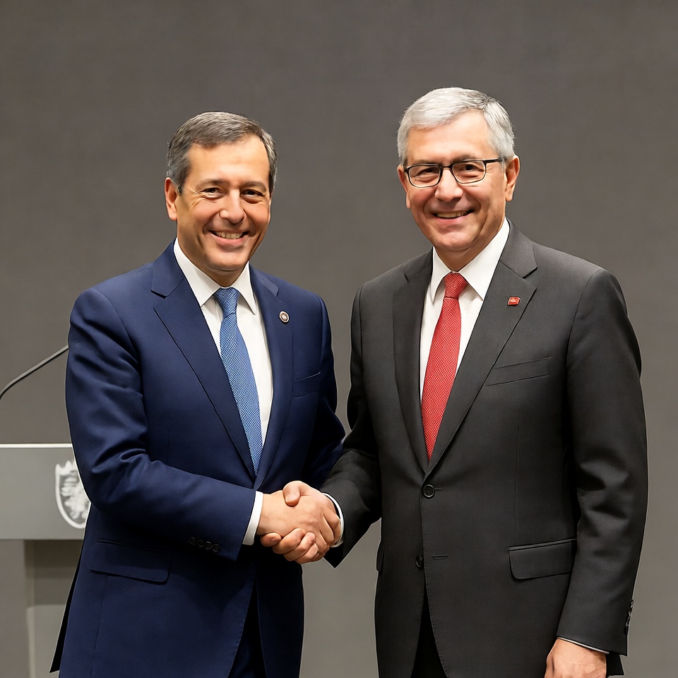 Leaders shake hands in formal setting Leaders shake hands in formal setting