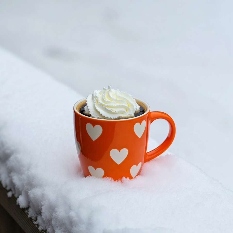 Hot drink in snowfall scene Hot drink in snowfall scene