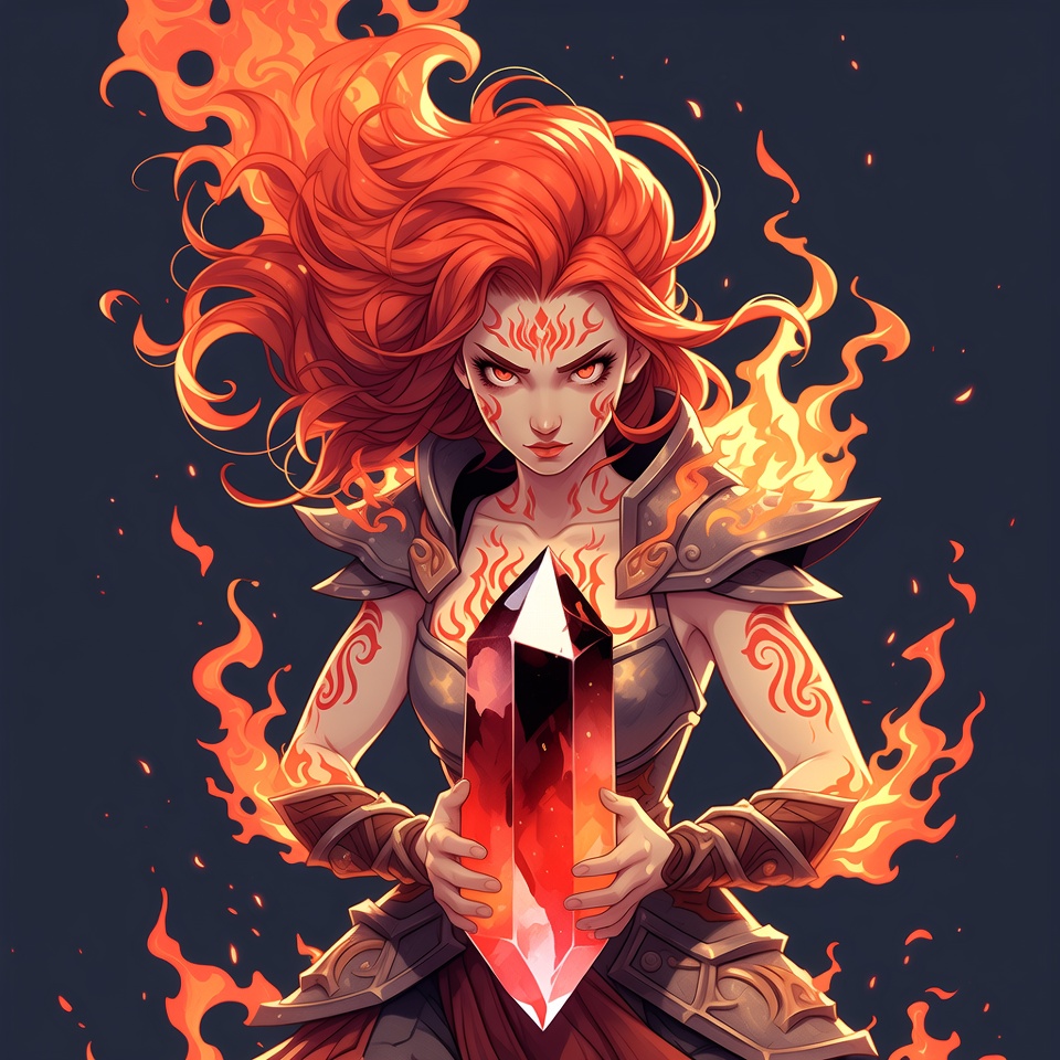 Warrior holding fire crystal Warrior holding fire crystal