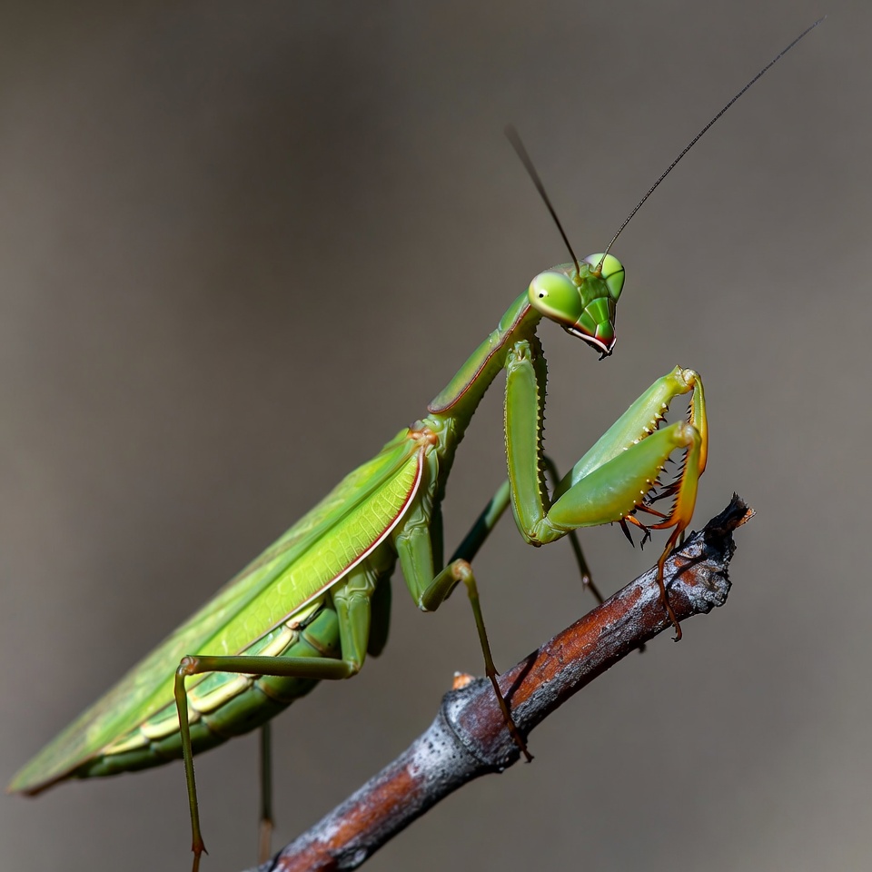 Green mantis on a branch Green mantis on a branch