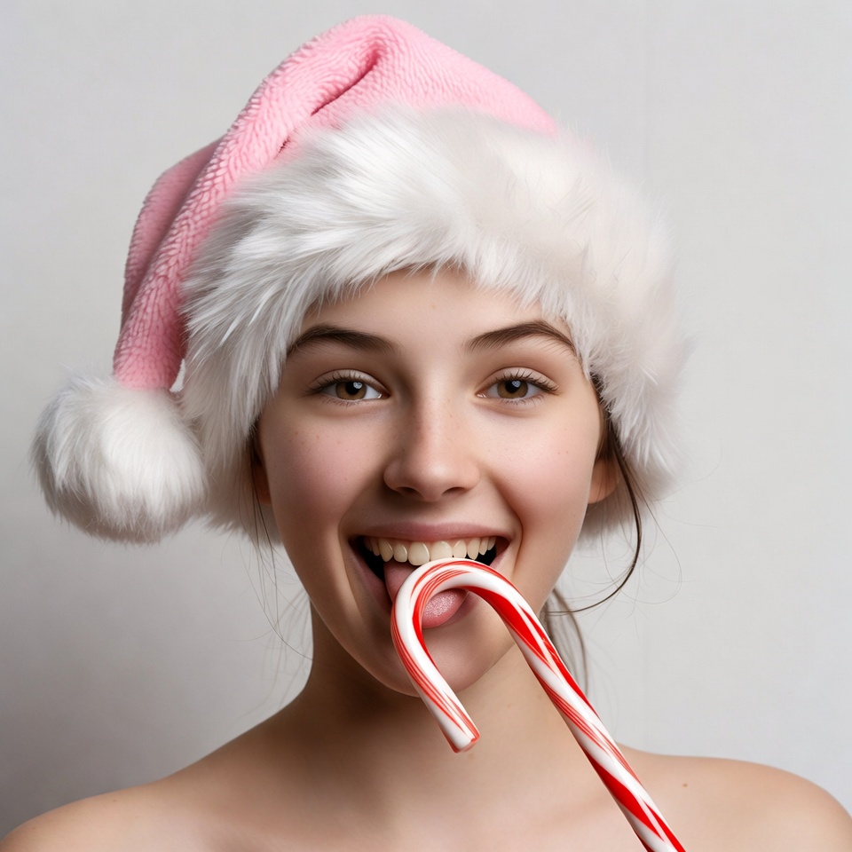 Girl with candy cane and pink hat Girl with candy cane and pink hat
