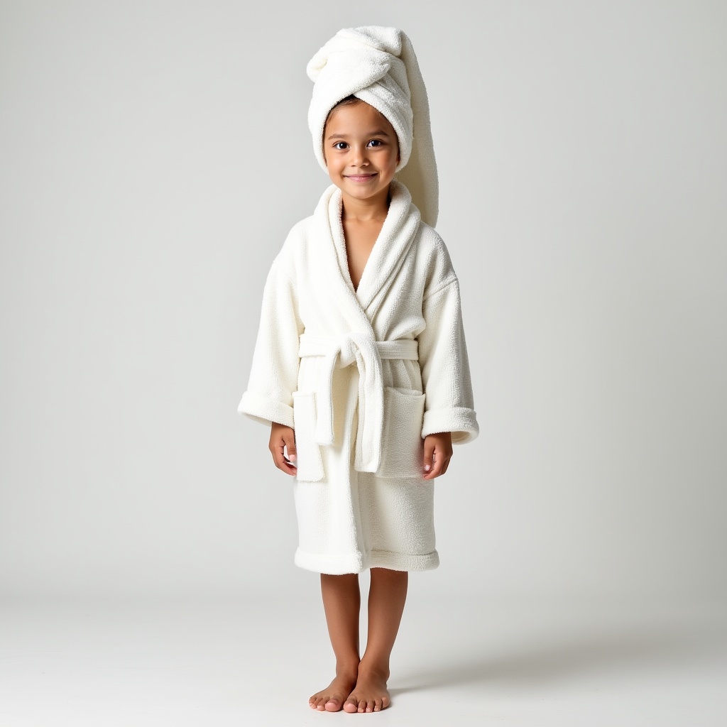 Child in bathrobe and towel Child in bathrobe and towel