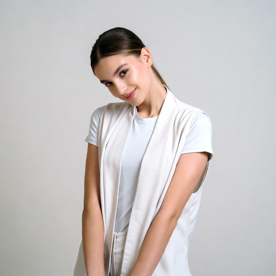 Portrait of a woman smiling in a studio Portrait of a woman smiling in a studio