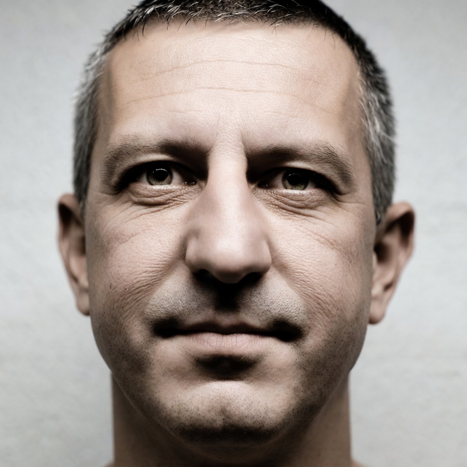 Close-up of a man with gray hair Close-up of a man with gray hair