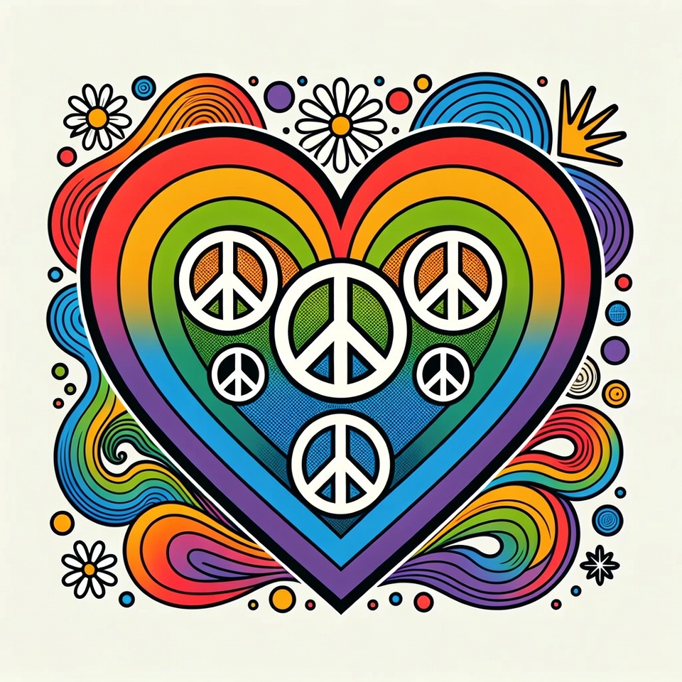Colorful heart with peace symbols Colorful heart with peace symbols