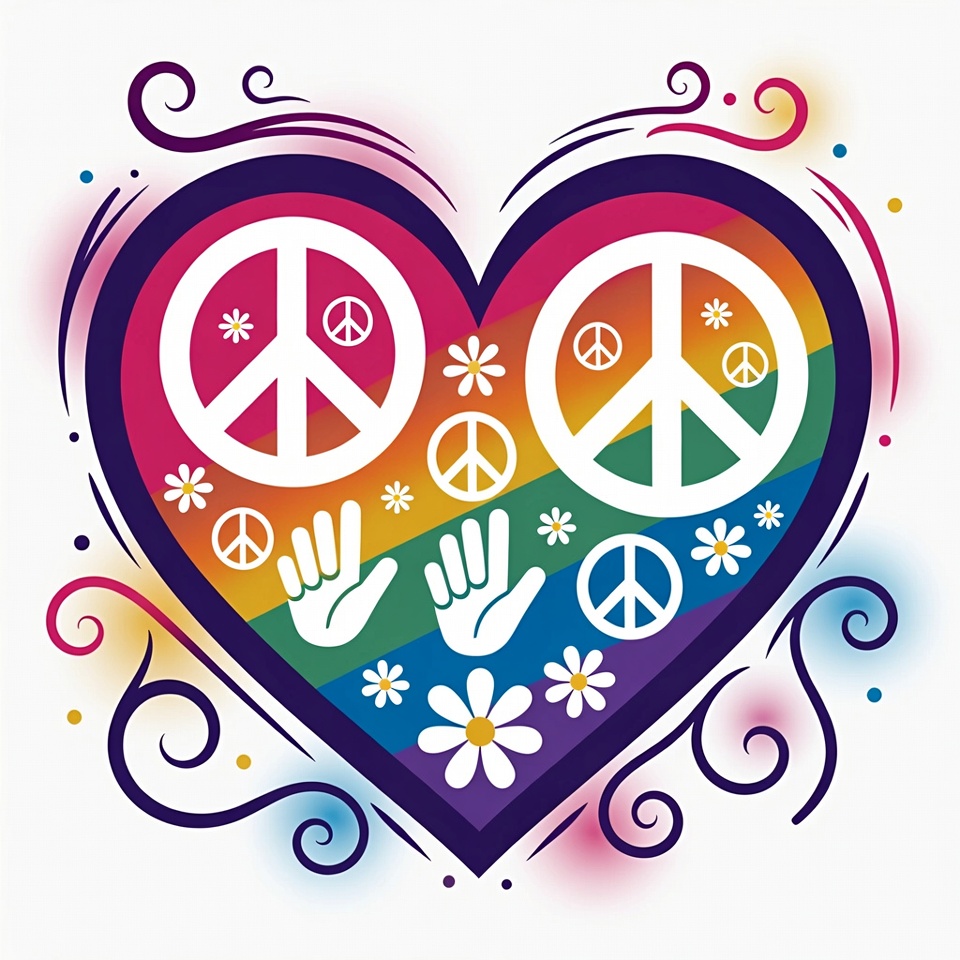 Heart design with peace symbols and colors Heart design with peace symbols and colors