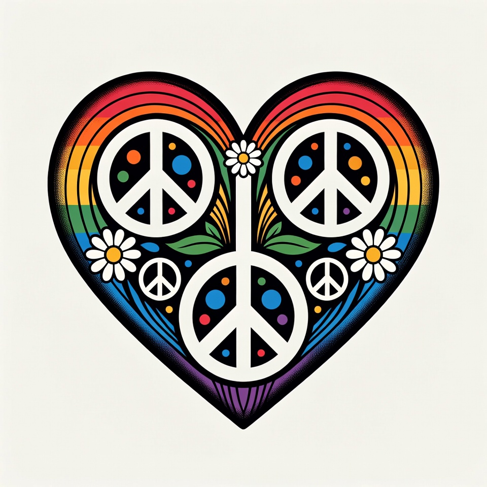 Colorful heart with peace symbols Colorful heart with peace symbols