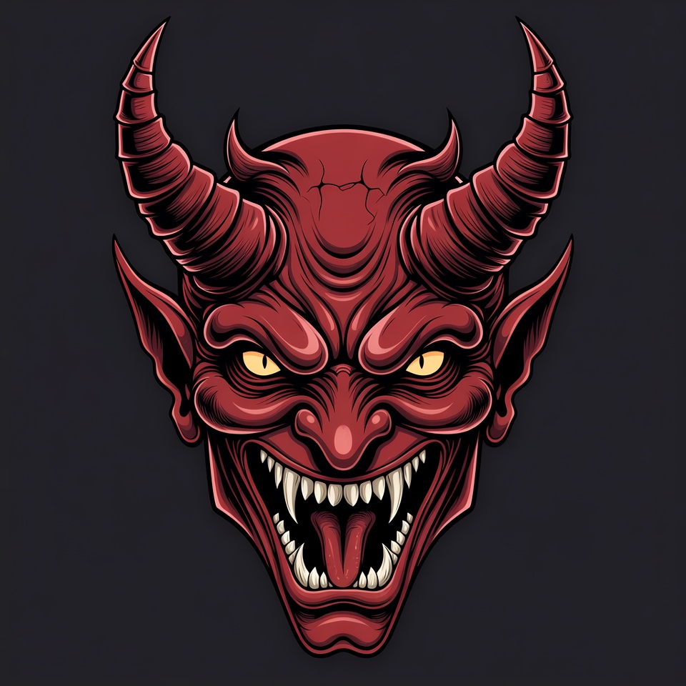 Modern red demon head design with horns Modern red demon head design with horns