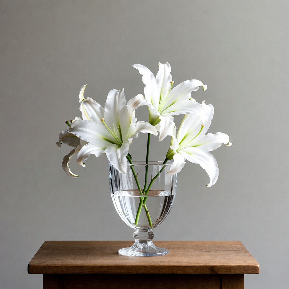 White lilies in a glass vase White lilies in a glass vase