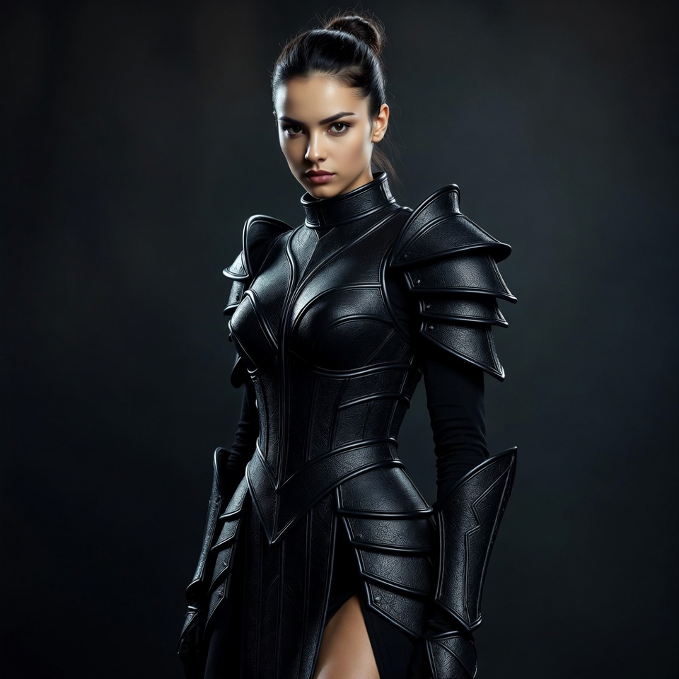 Dark armored warrior stands ready for battle Dark armored warrior stands ready for battle