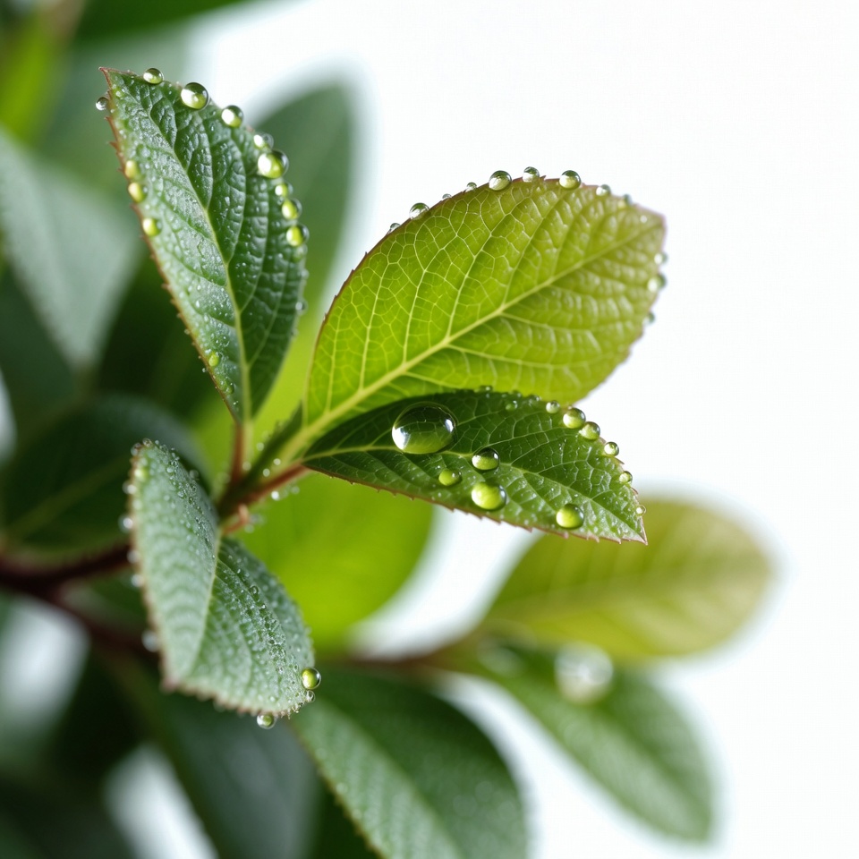 Fresh green leaves with water droplets Fresh green leaves with water droplets