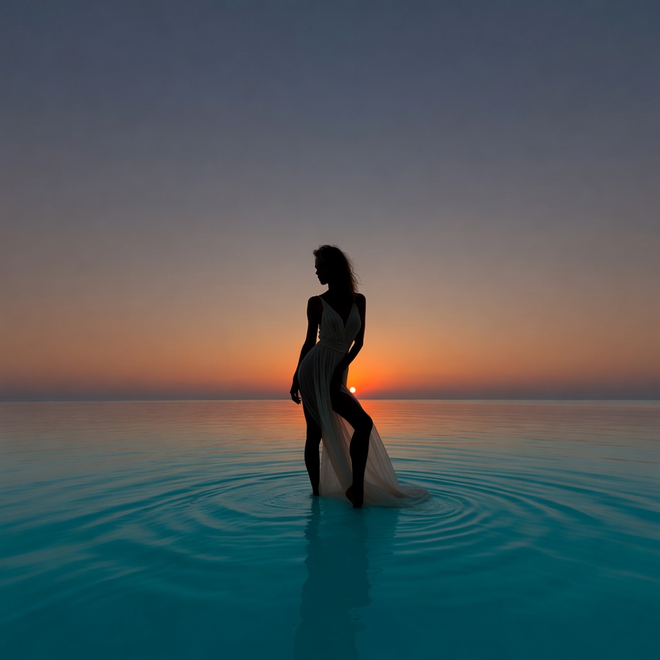 Sunset silhouette by the water Sunset silhouette by the water