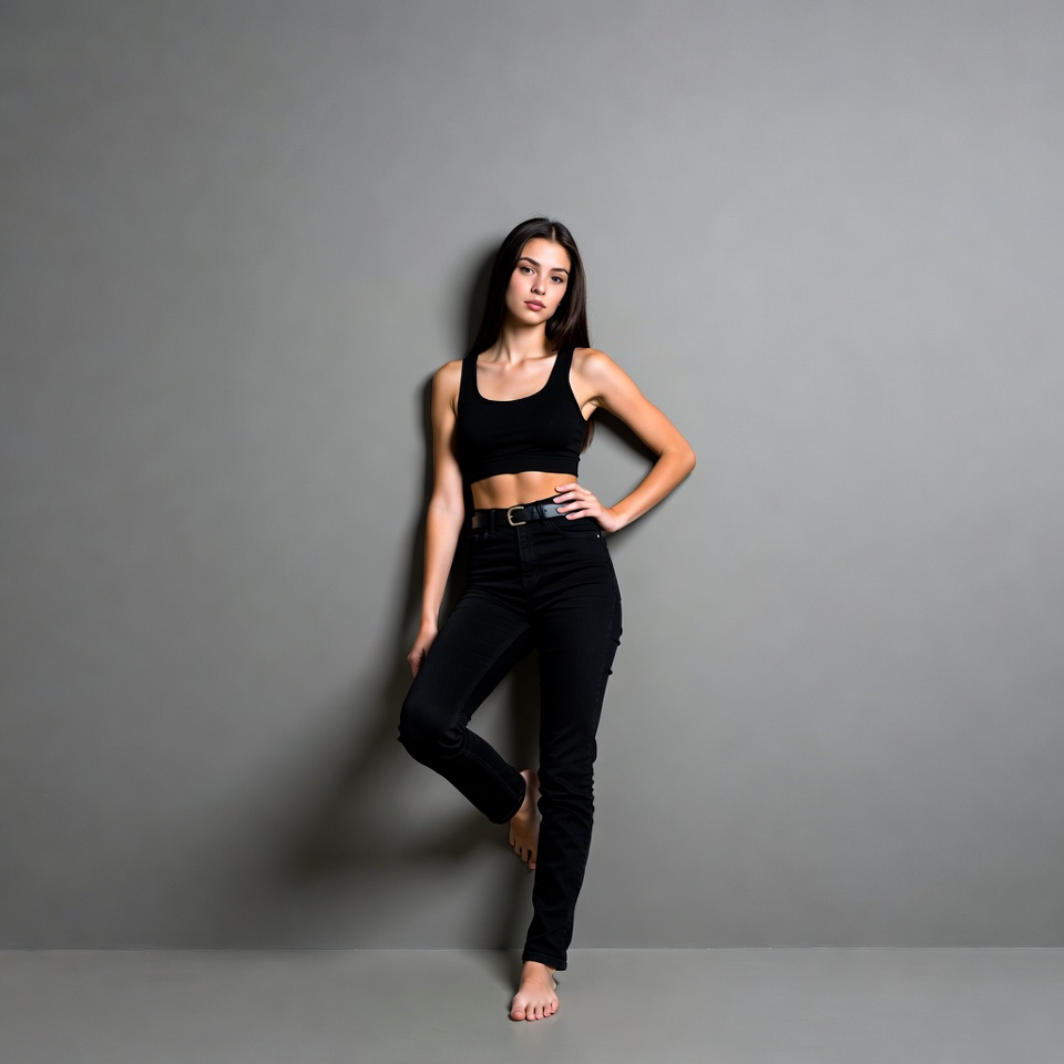 Standing model in black attire Standing model in black attire