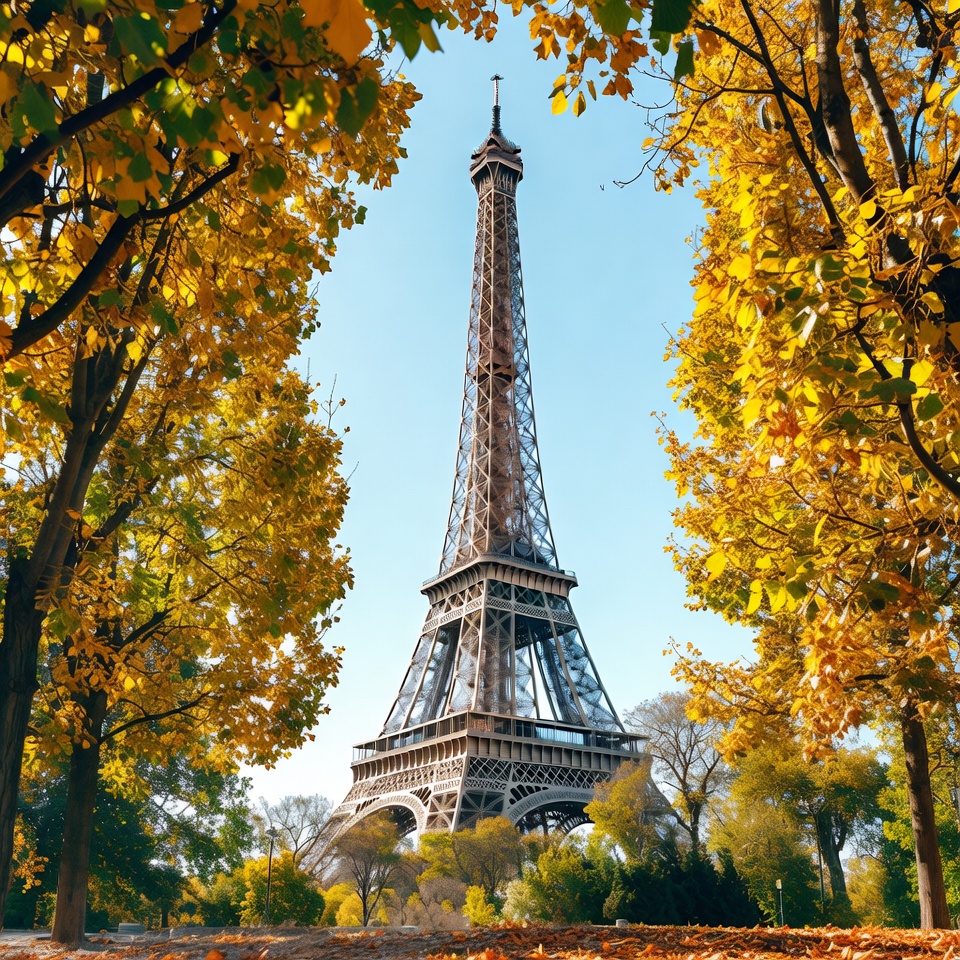 View of eiffel tower in autumn View of eiffel tower in autumn