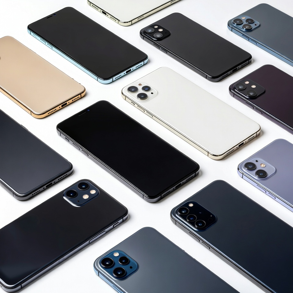 Group of smartphones on a surface Group of smartphones on a surface