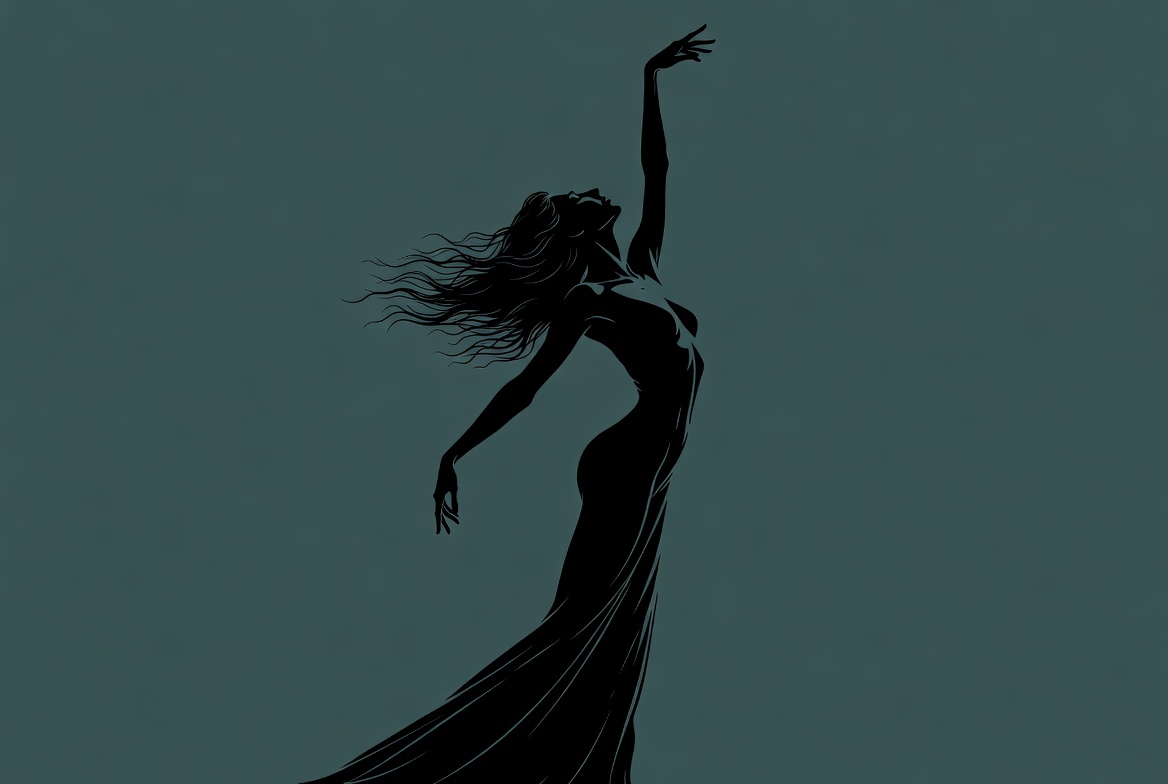 Woman dancing in silhouette at night Woman dancing in silhouette at night