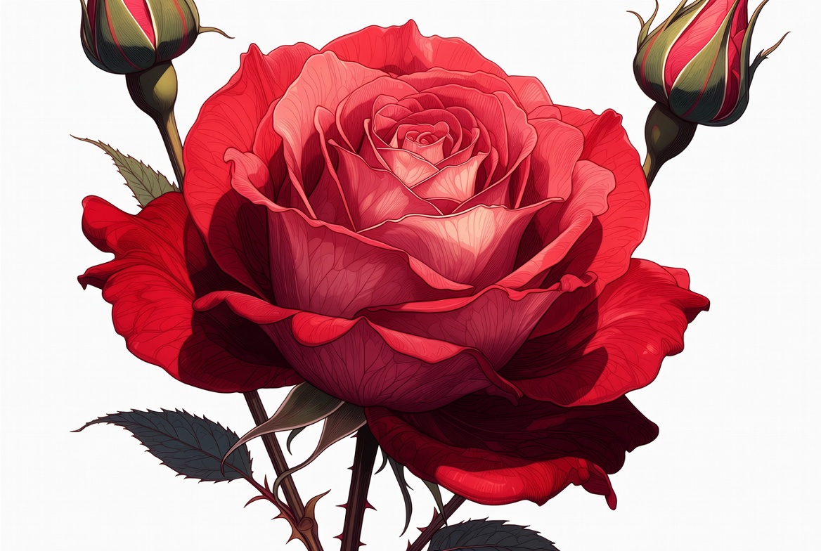 Bright red rose with buds Bright red rose with buds