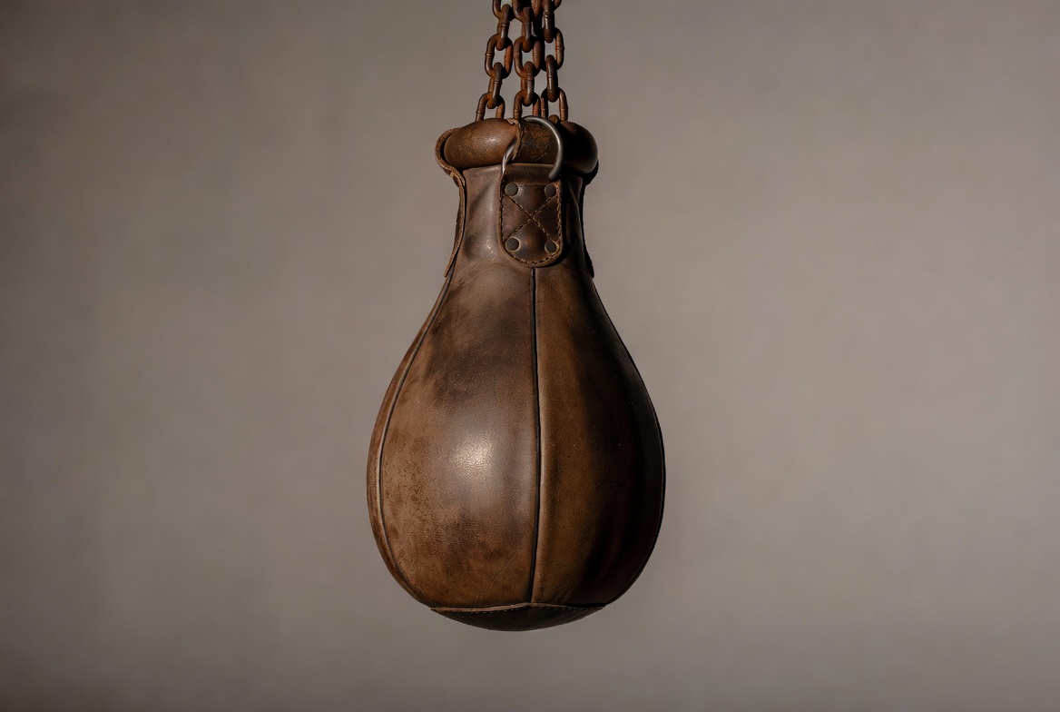 Vintage leather punching bag hanging Vintage leather punching bag hanging