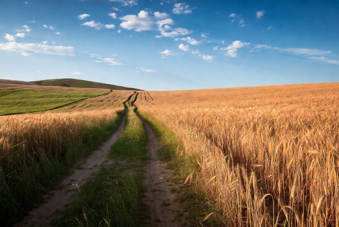 Wheat field road in sunlight Wheat field road in sunlight