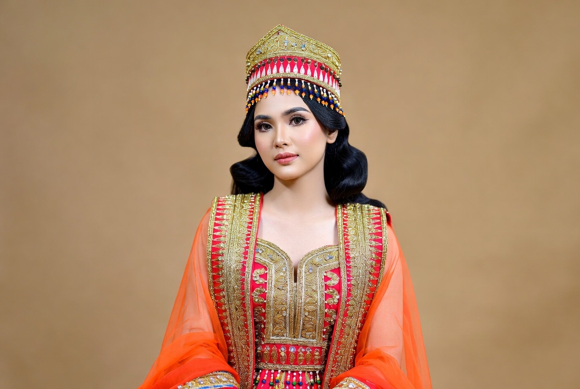 Woman in traditional dress poses in studio Woman in traditional dress poses in studio