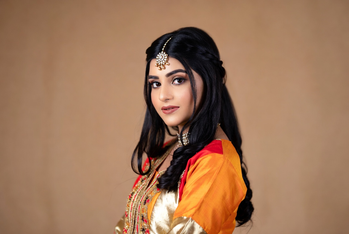 Young woman in traditional dress poses Young woman in traditional dress poses