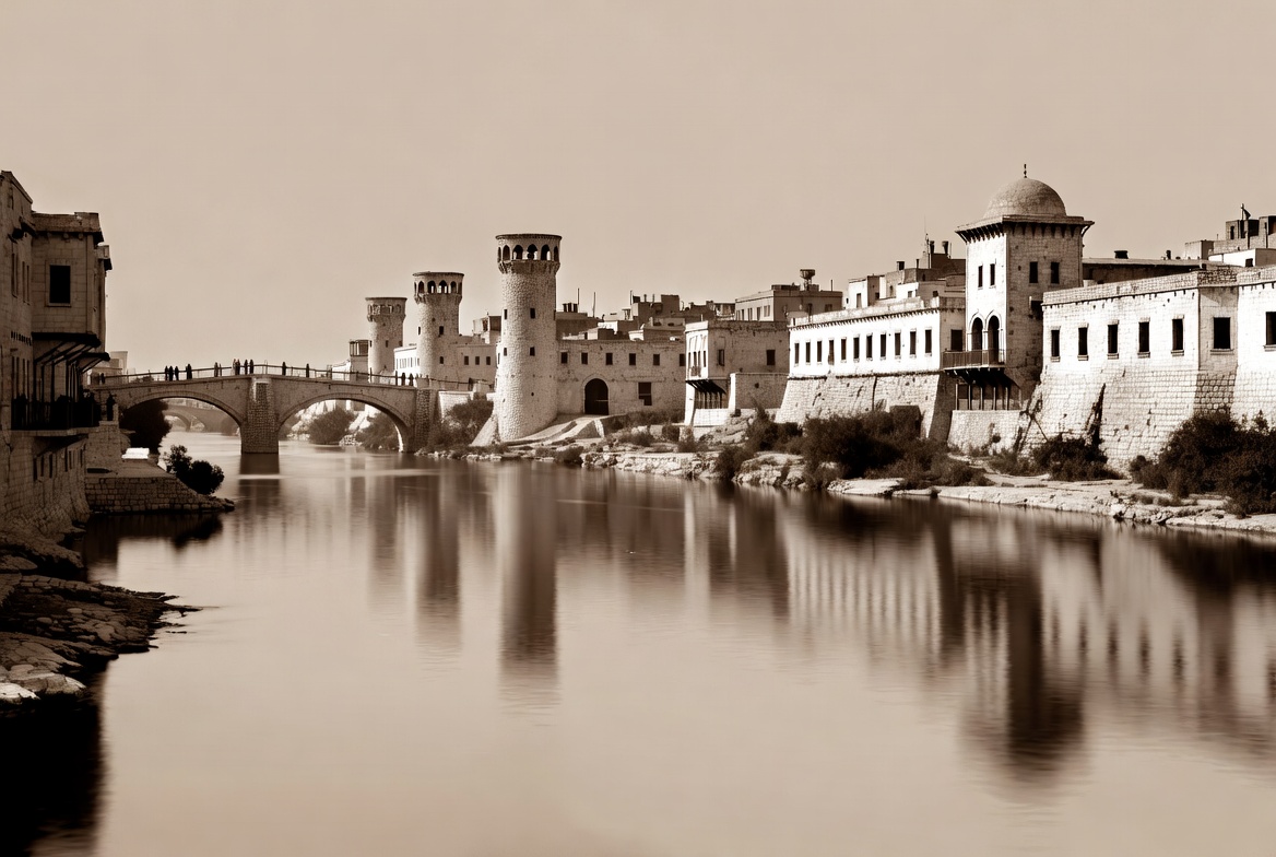 Historic buildings by the riverbank Historic buildings by the riverbank