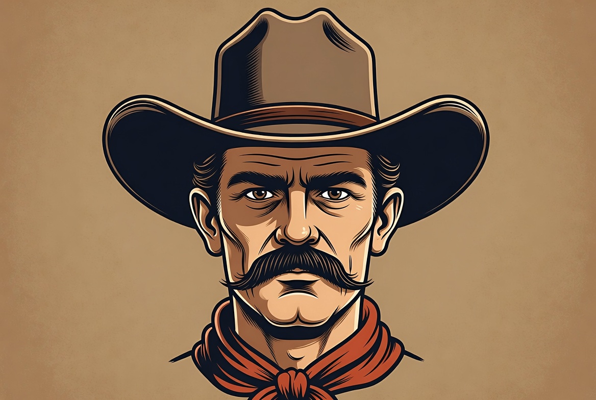 Cowboy with hat and mustache portrait Cowboy with hat and mustache portrait