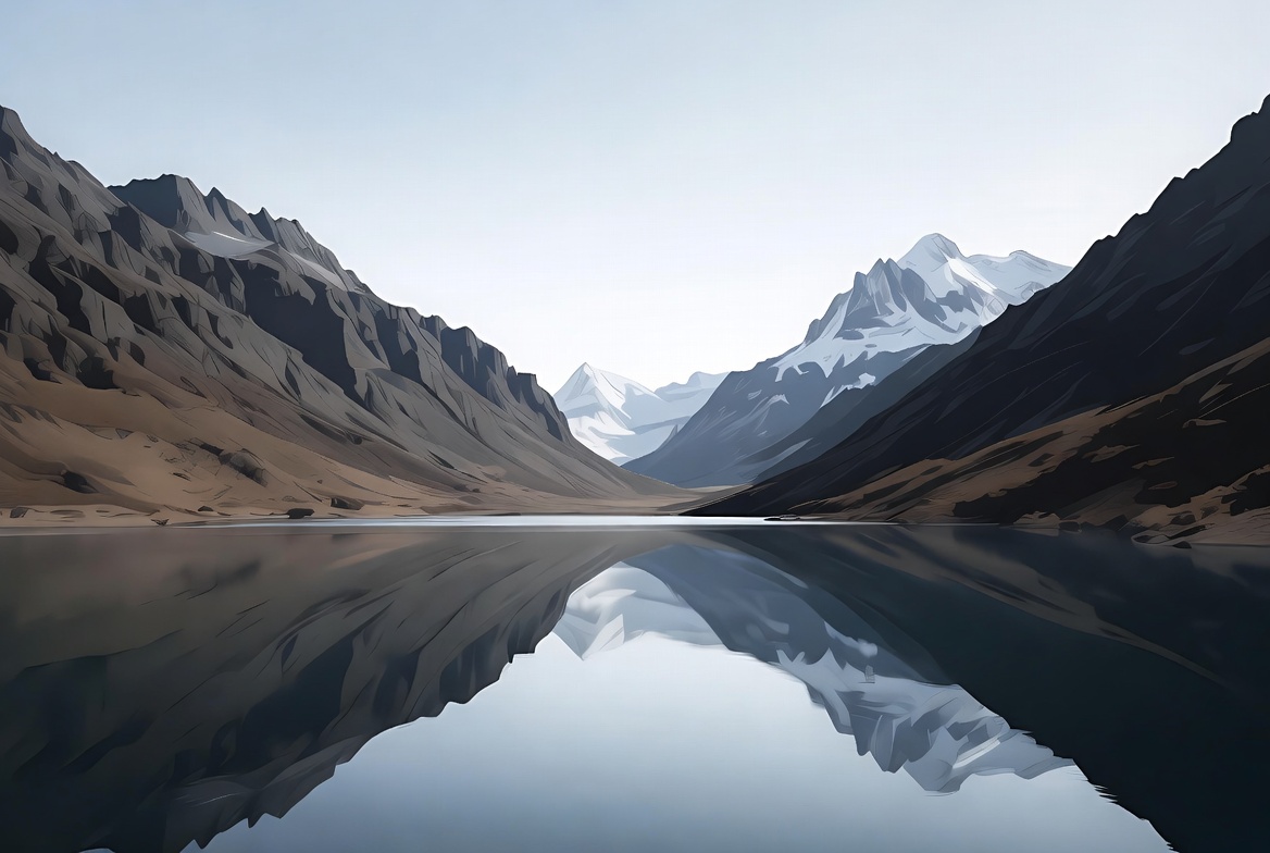 Mountains reflect in still water Mountains reflect in still water