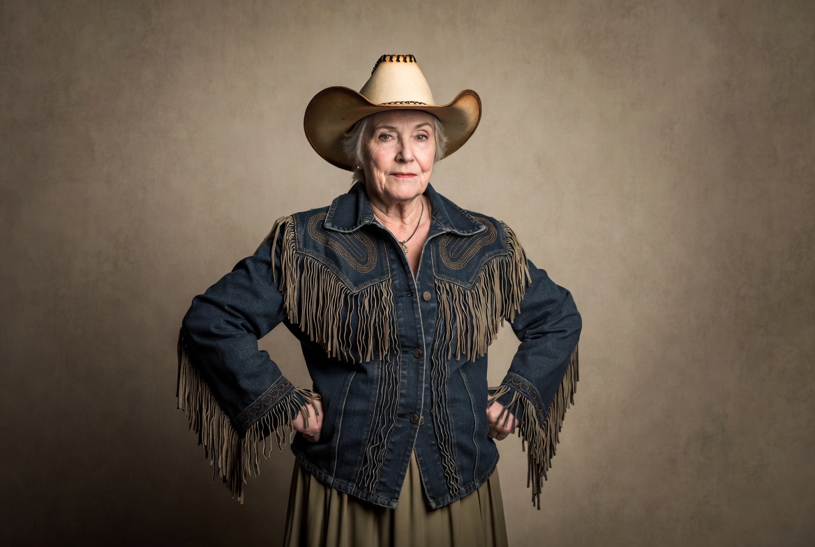 Elderly woman in cowboy outfit Elderly woman in cowboy outfit