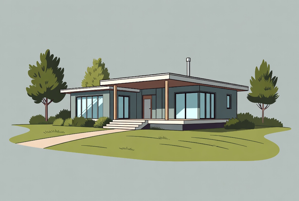 Modern house design with trees and path Modern house design with trees and path