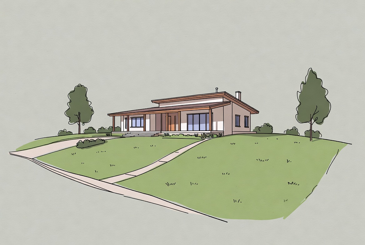 Modern house on green lawn Modern house on green lawn