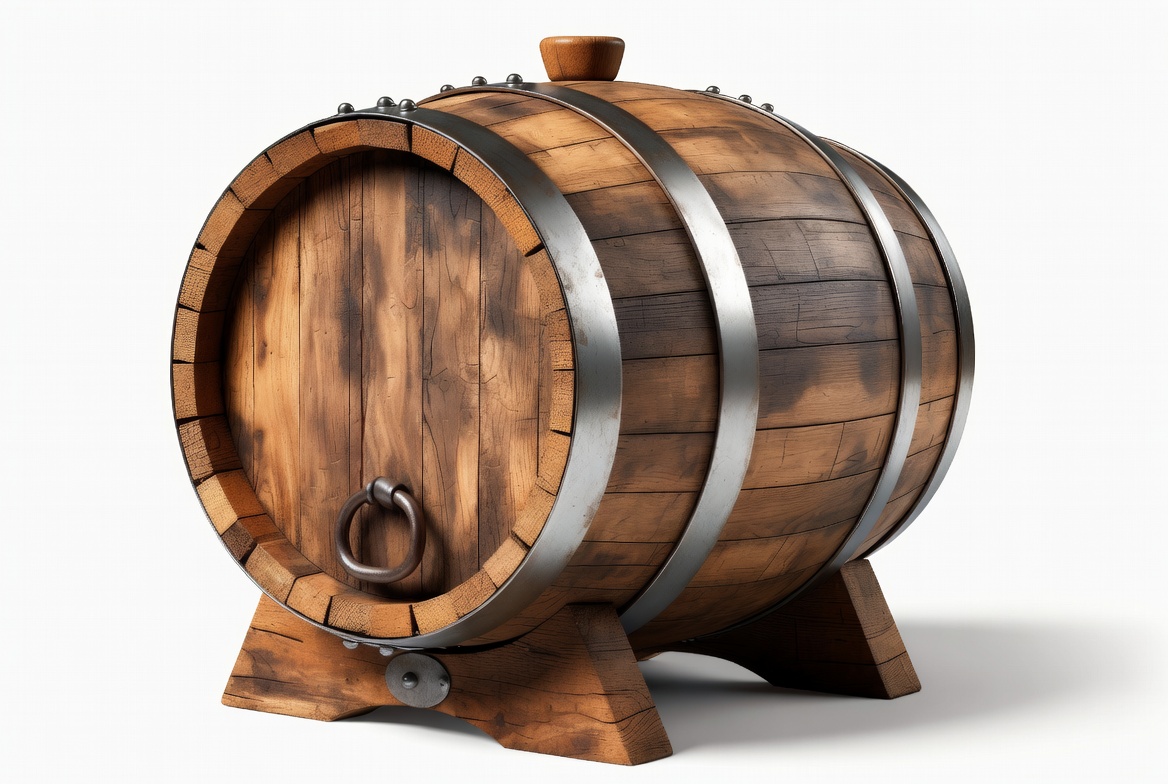 Wooden barrel on display in workshop Wooden barrel on display in workshop