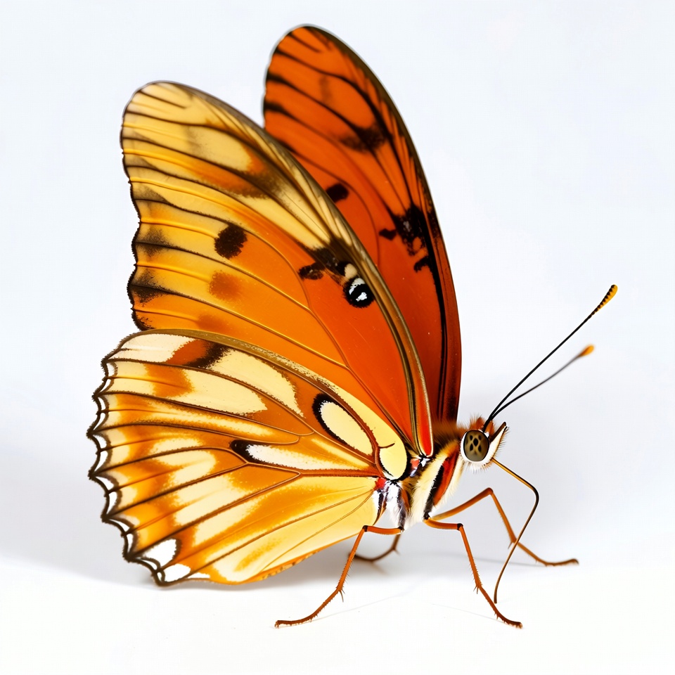 Bright orange butterfly on white background Bright orange butterfly on white background