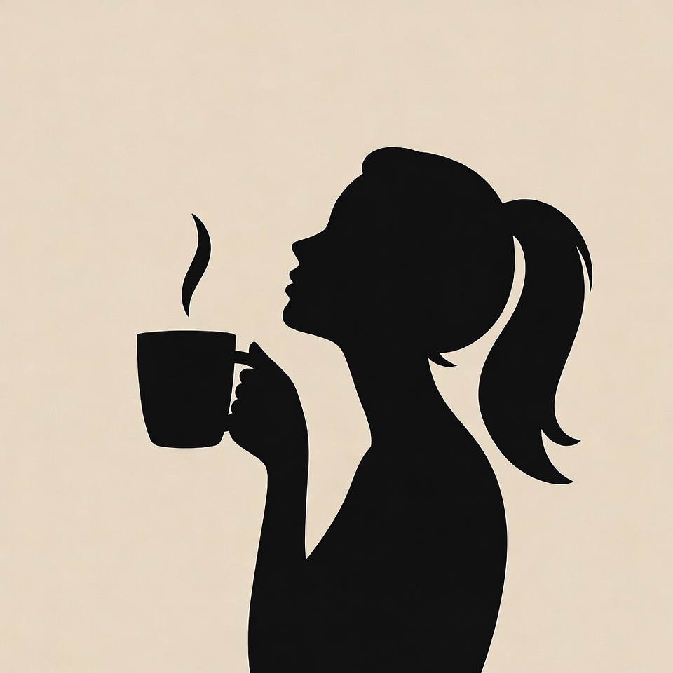 Woman holding coffee mug silhouette Woman holding coffee mug silhouette
