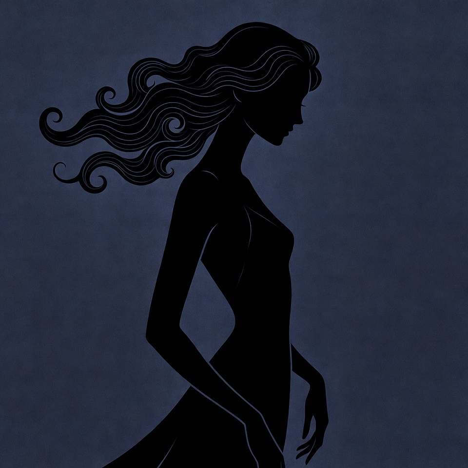 Woman with flowing hair silhouette Woman with flowing hair silhouette