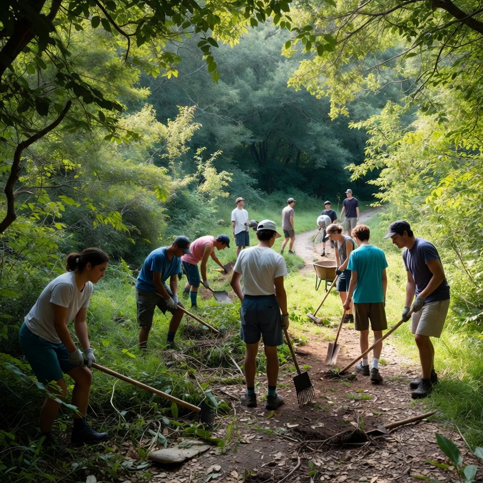 Volunteers clean up nature trail together Volunteers clean up nature trail together