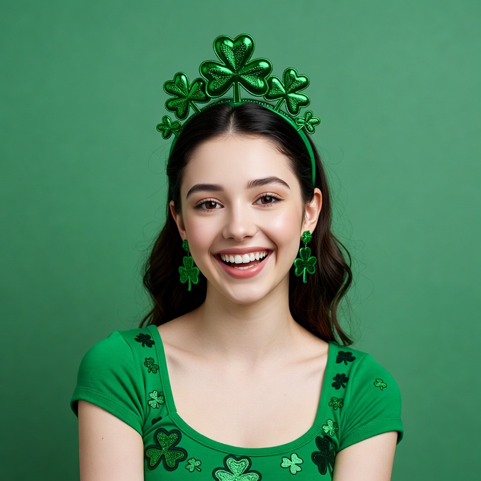 Smiling girl in green accessories Smiling girl in green accessories