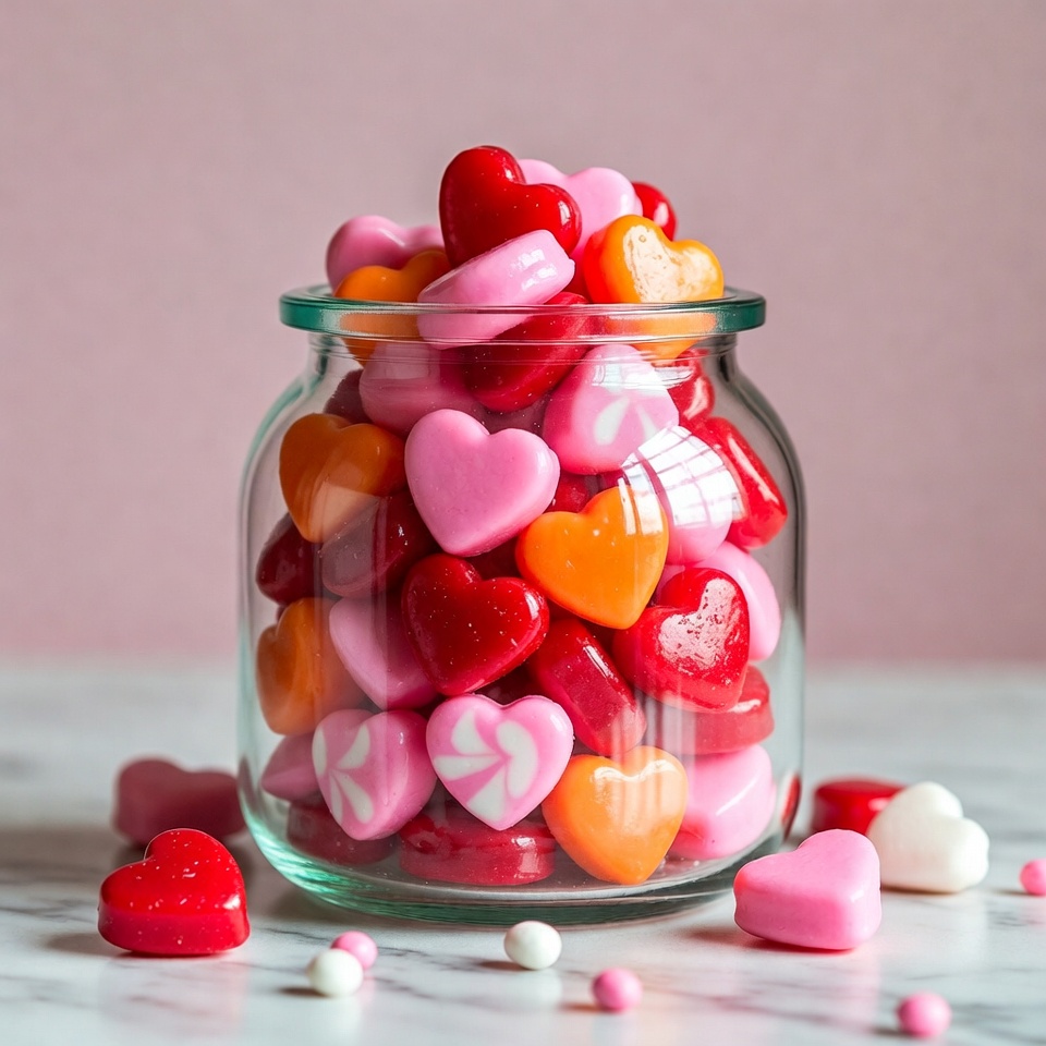 Colorful heart-shaped candies in a jar Colorful heart-shaped candies in a jar