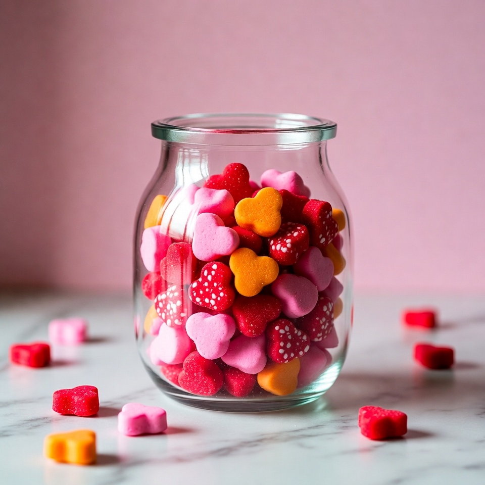 Colorful heart-shaped candies in a jar Colorful heart-shaped candies in a jar