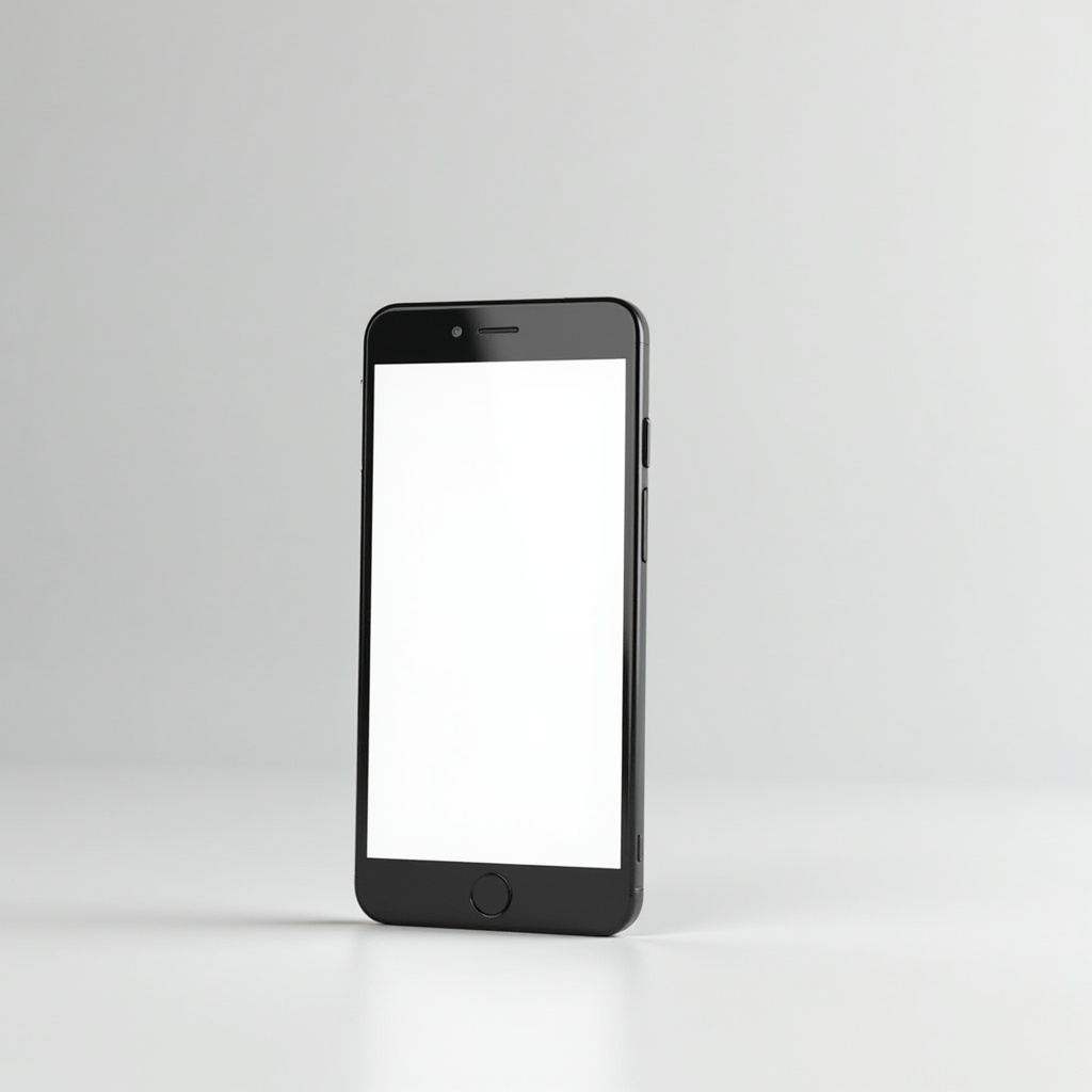 Black smartphone with blank screen on table Black smartphone with blank screen on table