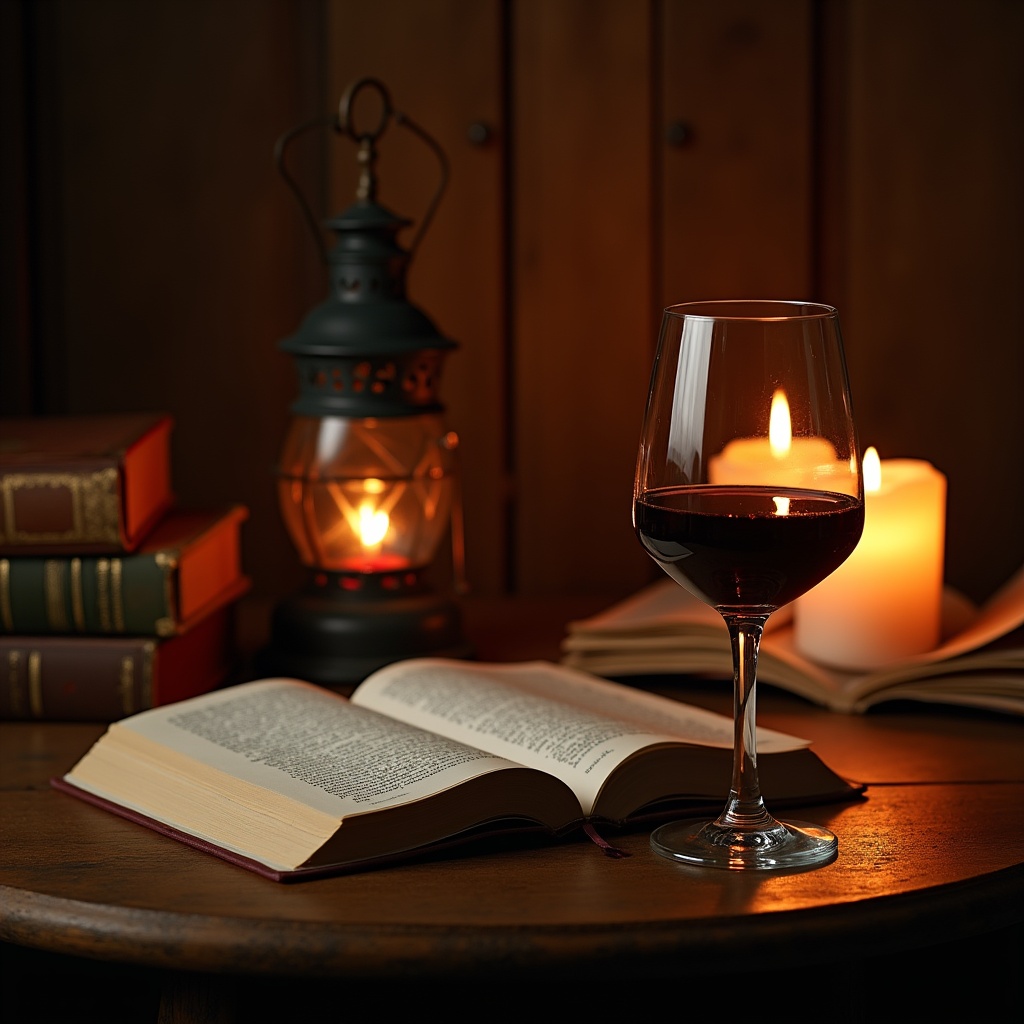 Cozy evening with wine and books Cozy evening with wine and books