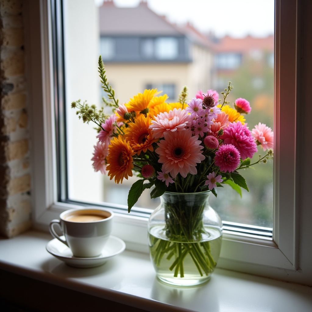 Coffee and flowers by the window Coffee and flowers by the window