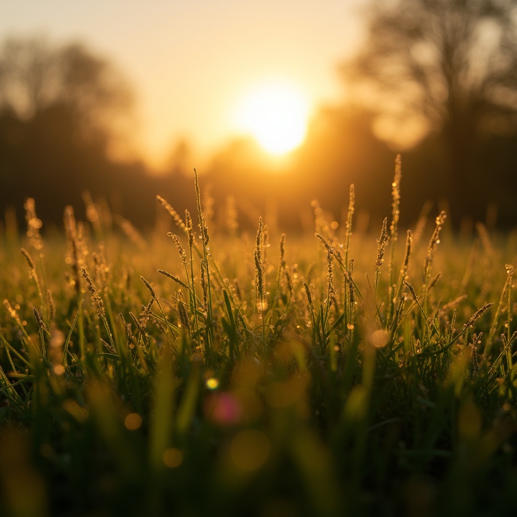 Sunrise over grass field Sunrise over grass field